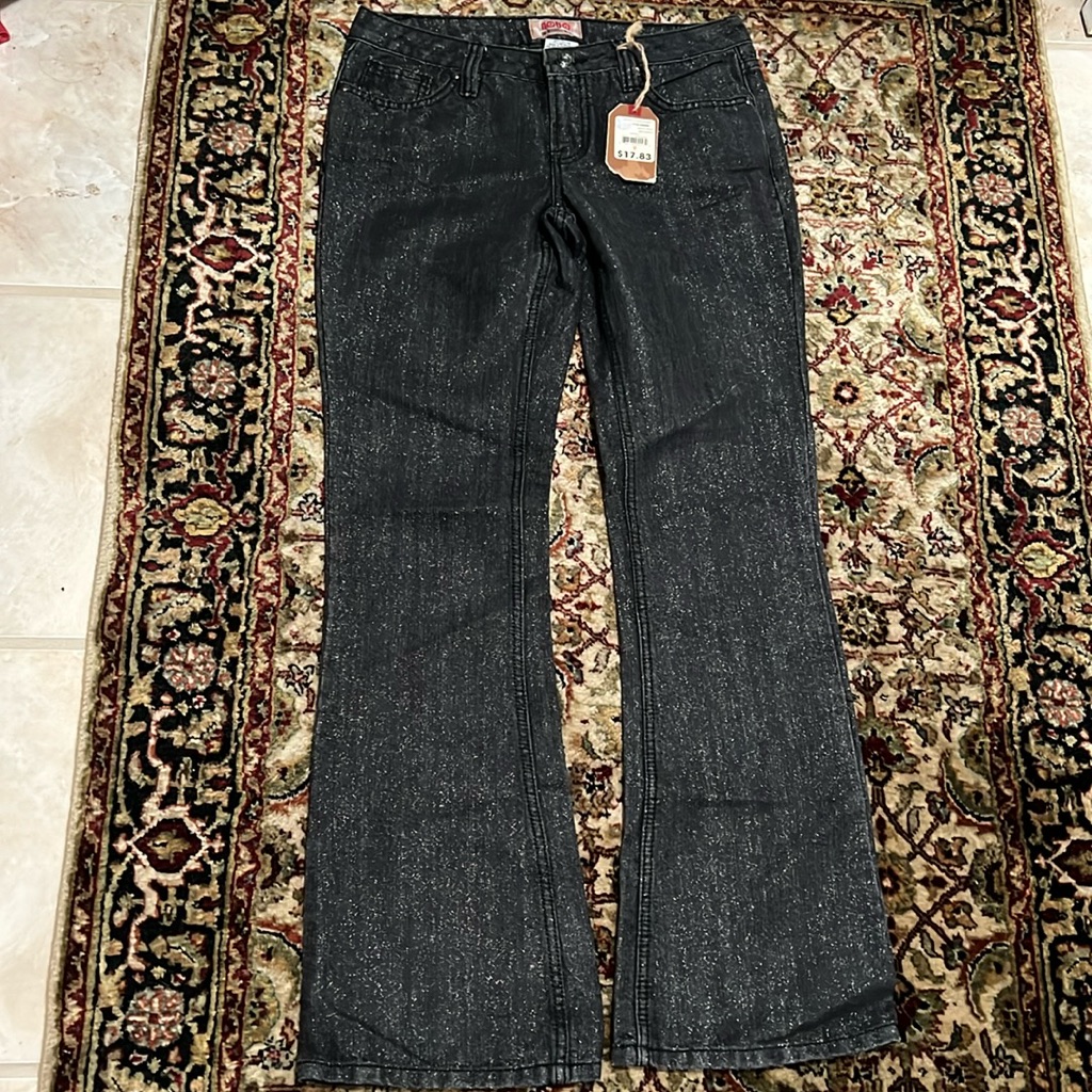 Nobo Black Sparkling Jeans Boot Cut Size 9 Juniors New Runs Long